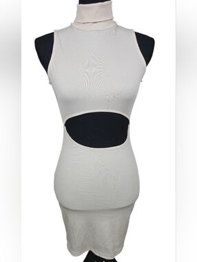 Cream Ribbed Cutout Bodycon Dress